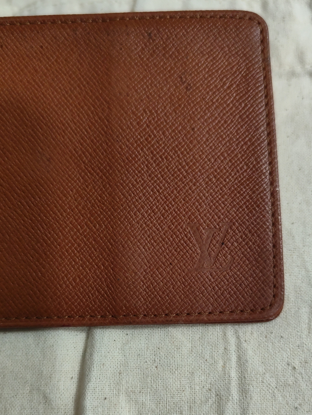 Louis Vuitton Brown Textured Leather Travel Wallet with Embossed LV